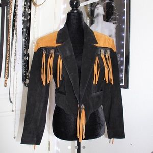 Vintage western style concho leather & suede biker jacket